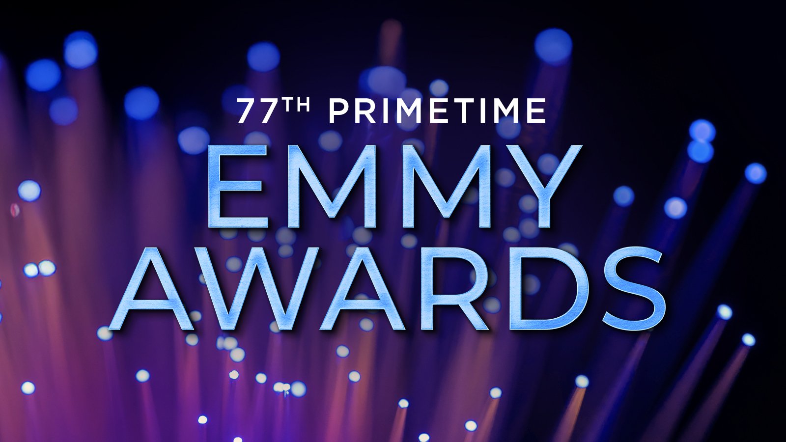 77th Primetime Emmy Awards logo with glowing purple and blue light streaks in the background.
