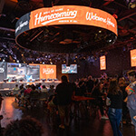 The Full Sail University Fortress is filled with a large crowd of spectators while varsity compete against alumni during Hall of Game: Homecoming.