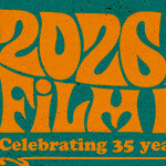 A graphic reads “2026 Florida Film Festival Celebrating 35 years of independent film” in orange text with a funky font over a teal backgroun